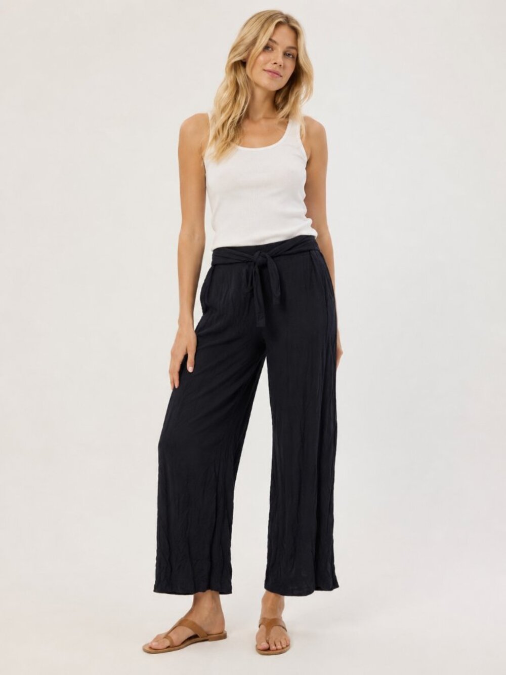 Elie Tahari Wide Leg Belted Cropped Trouser Mid Rise Stargazer Small #A4325